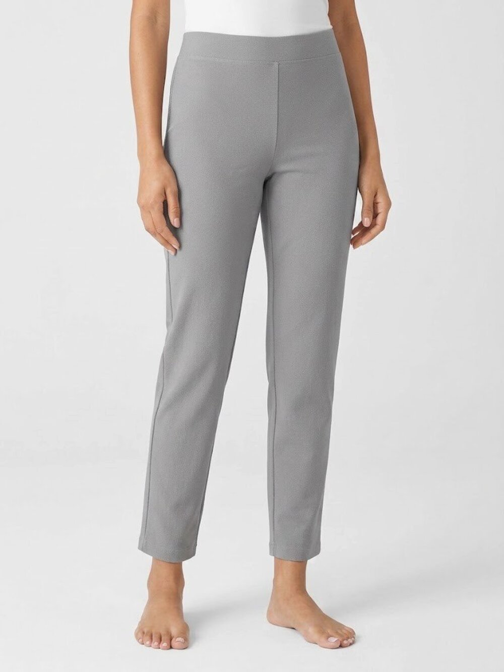NWT Eileen Fisher Slim Ankle in Silver Washable Stretch Crepe Pull-on Pants M